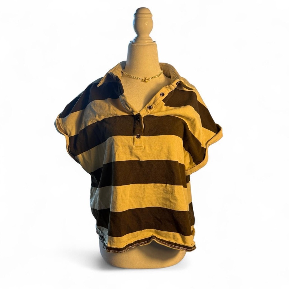 BiBi Black and Cream Striped Women’s Polo - Picture 3 of 7